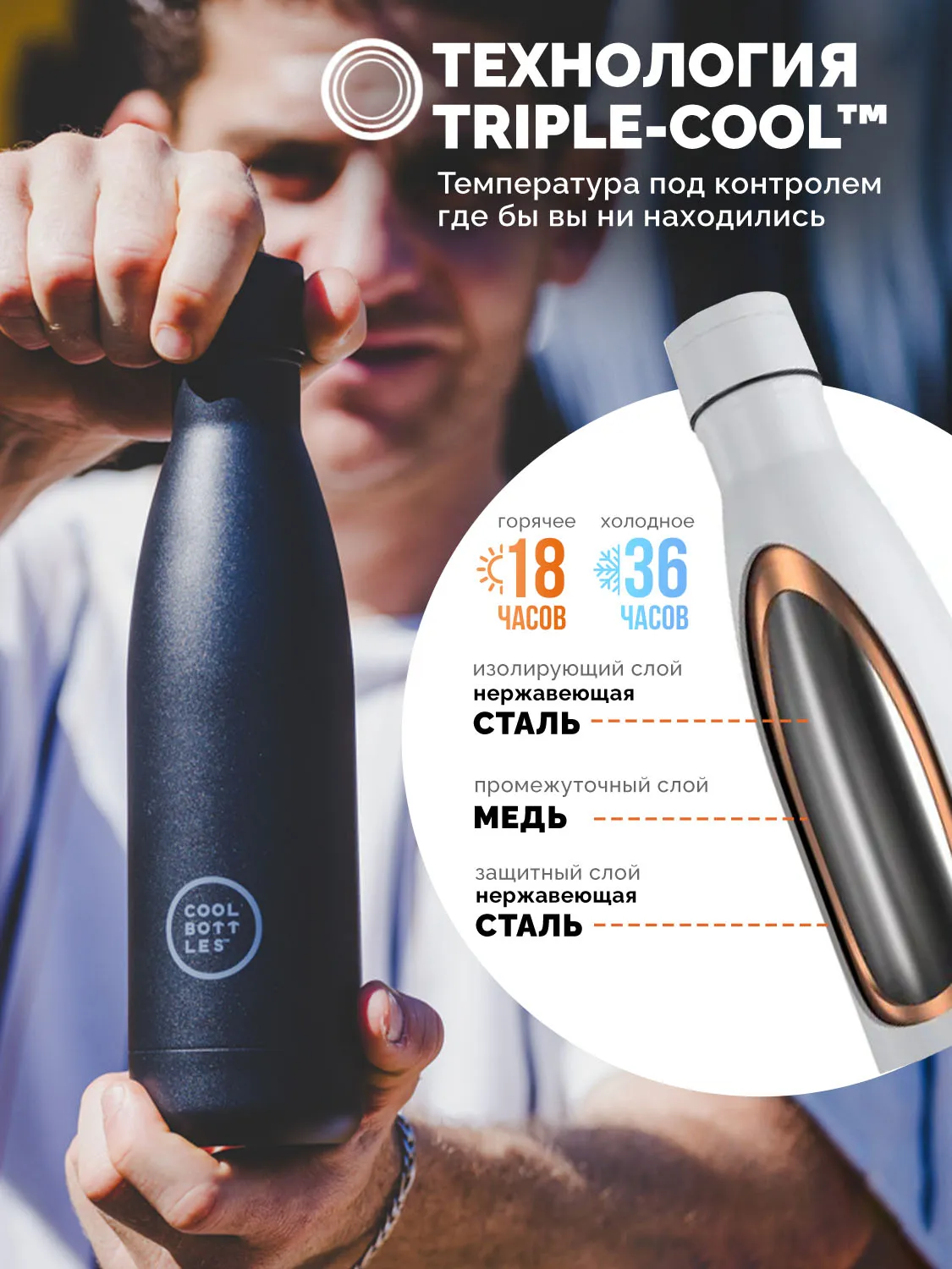 Термос–термобутылка Cool Bottles 500мл