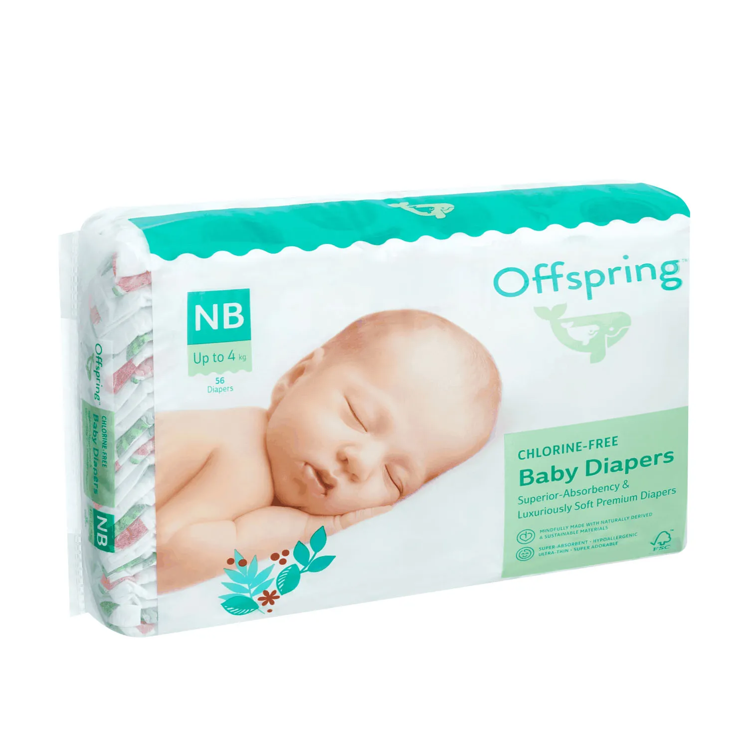 Подгузники Offspring NB 2-4 кг Арбузы 56 шт