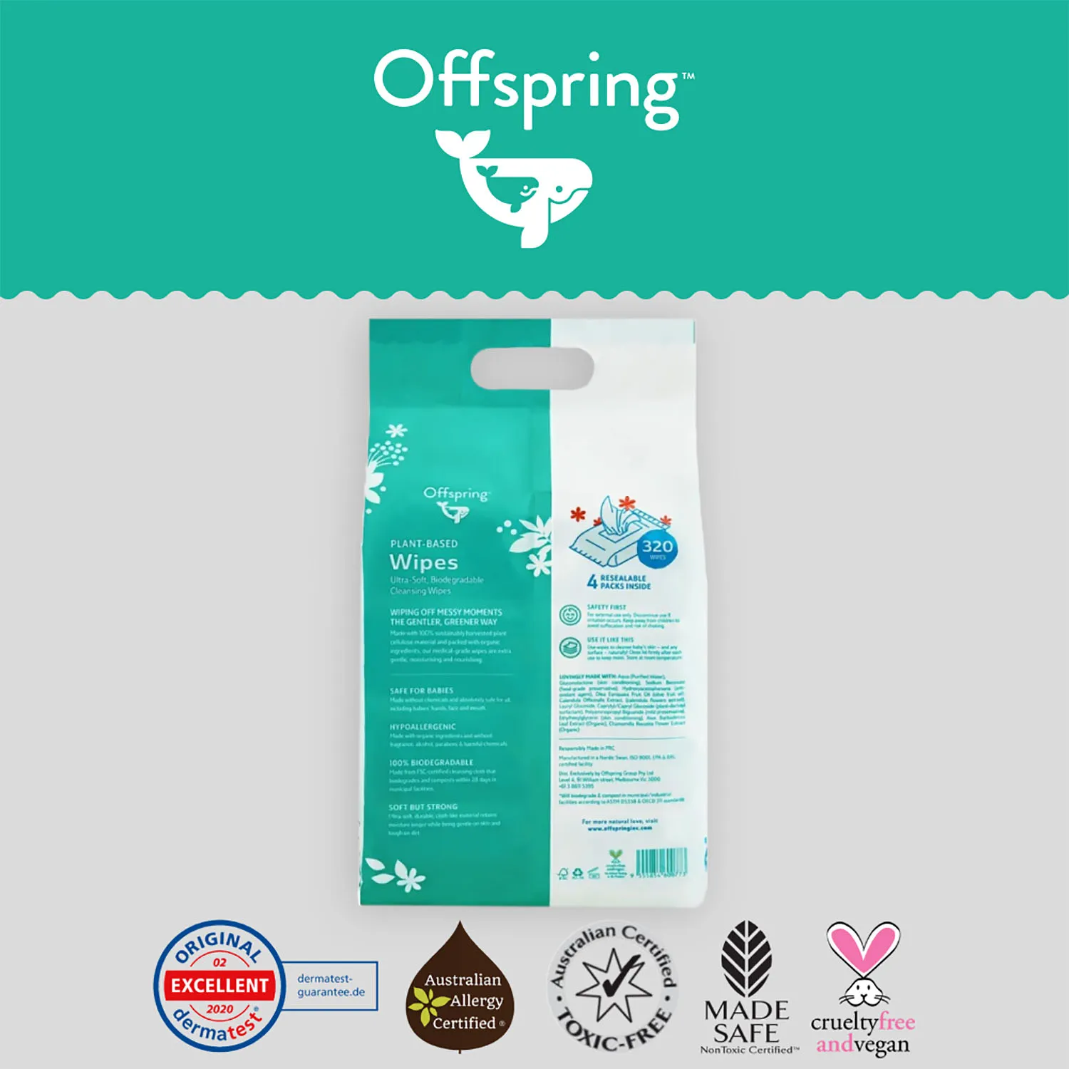 Салфетки биоразлагаемые влажные Offspring 320 шт