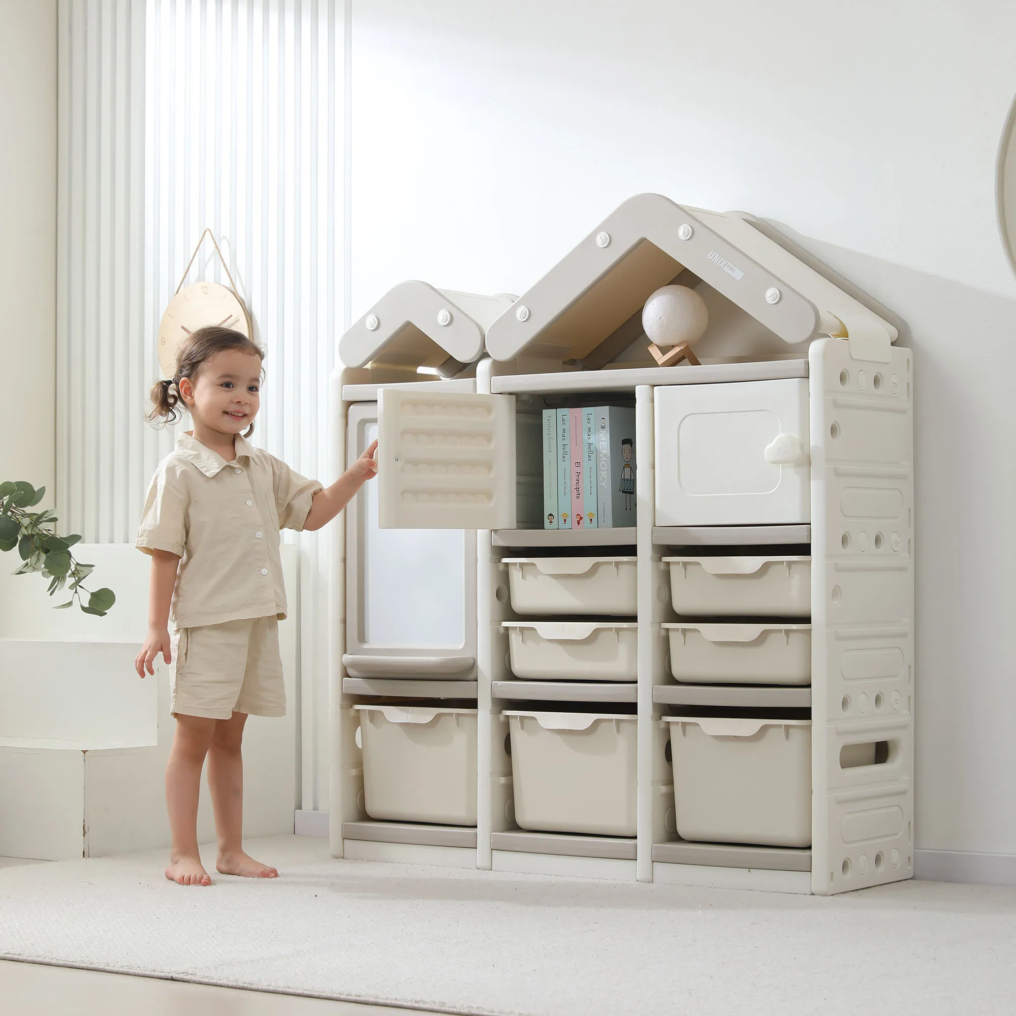 Стеллаж UNIX Kids для игрушек House (7 ящиков, 2 полки с дверцей) Grey PSTHOUSE9GY