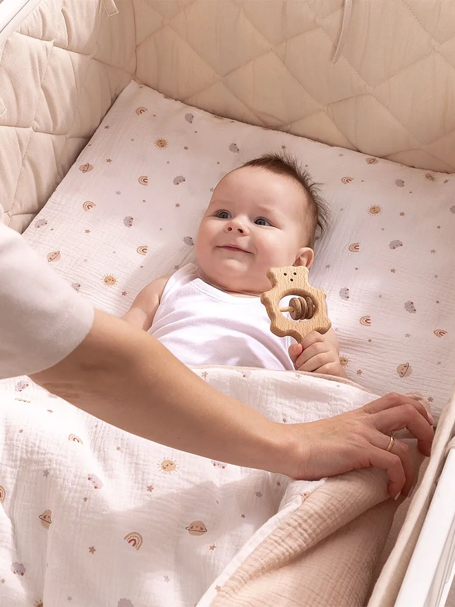 Комплект постельного белья PERINA Muslin 3 предмета 120х60 Планеты/Латте
