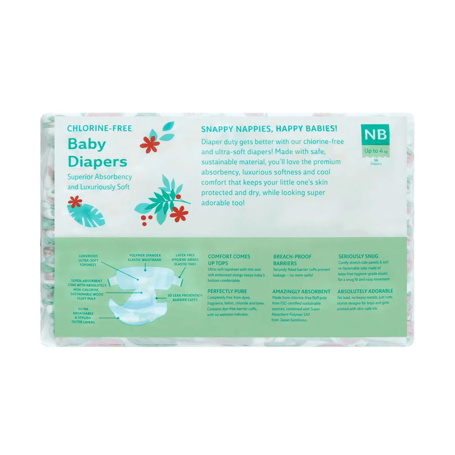 Подгузники Offspring NB 2-4 кг Арбузы 56 шт
