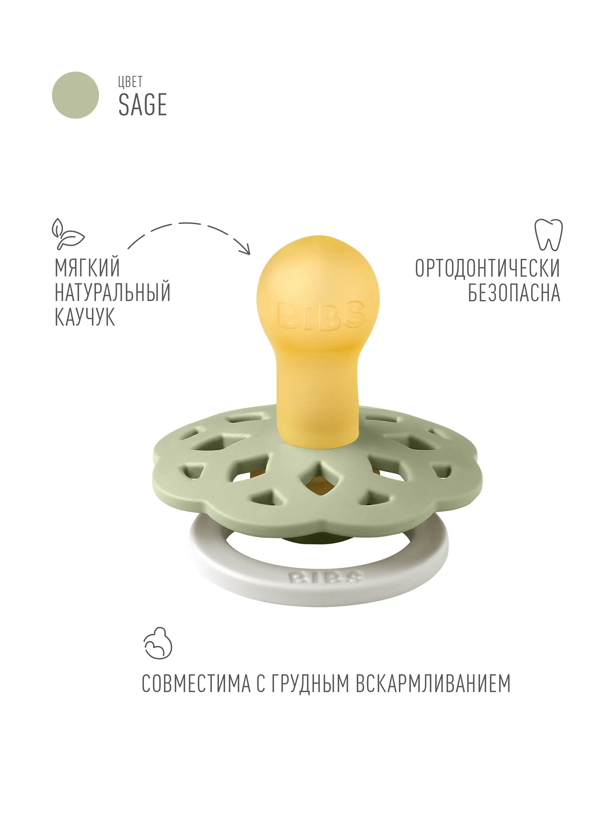 Пустышка латексная ночная BIBS Boheme Glow, 0+ мес