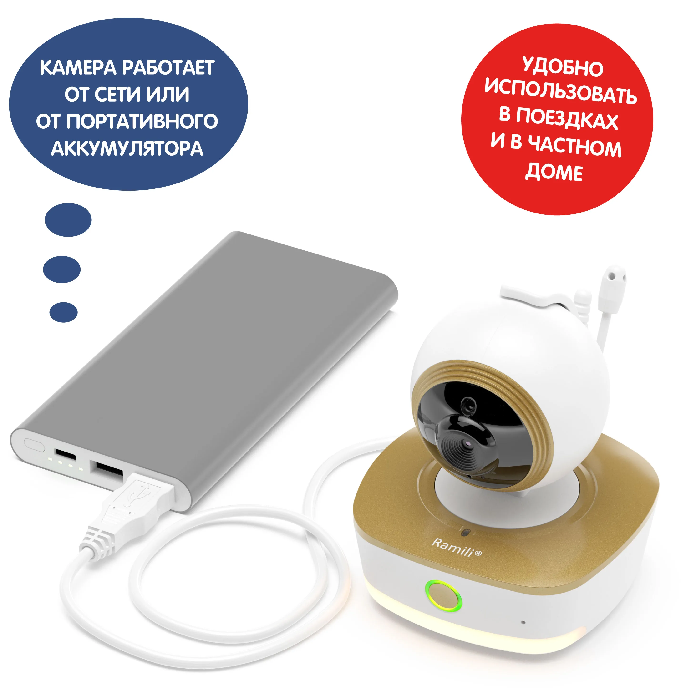 Видеоняня Ramili Baby с двойным монитором дыхания 3 в 1 Wi-Fi Full HD радио с повышенной дальностью RV1800SP2