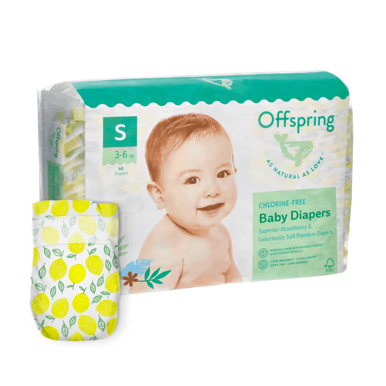 Подгузники Offspring S 3-6 кг Лимоны 48 шт OF01S48LM