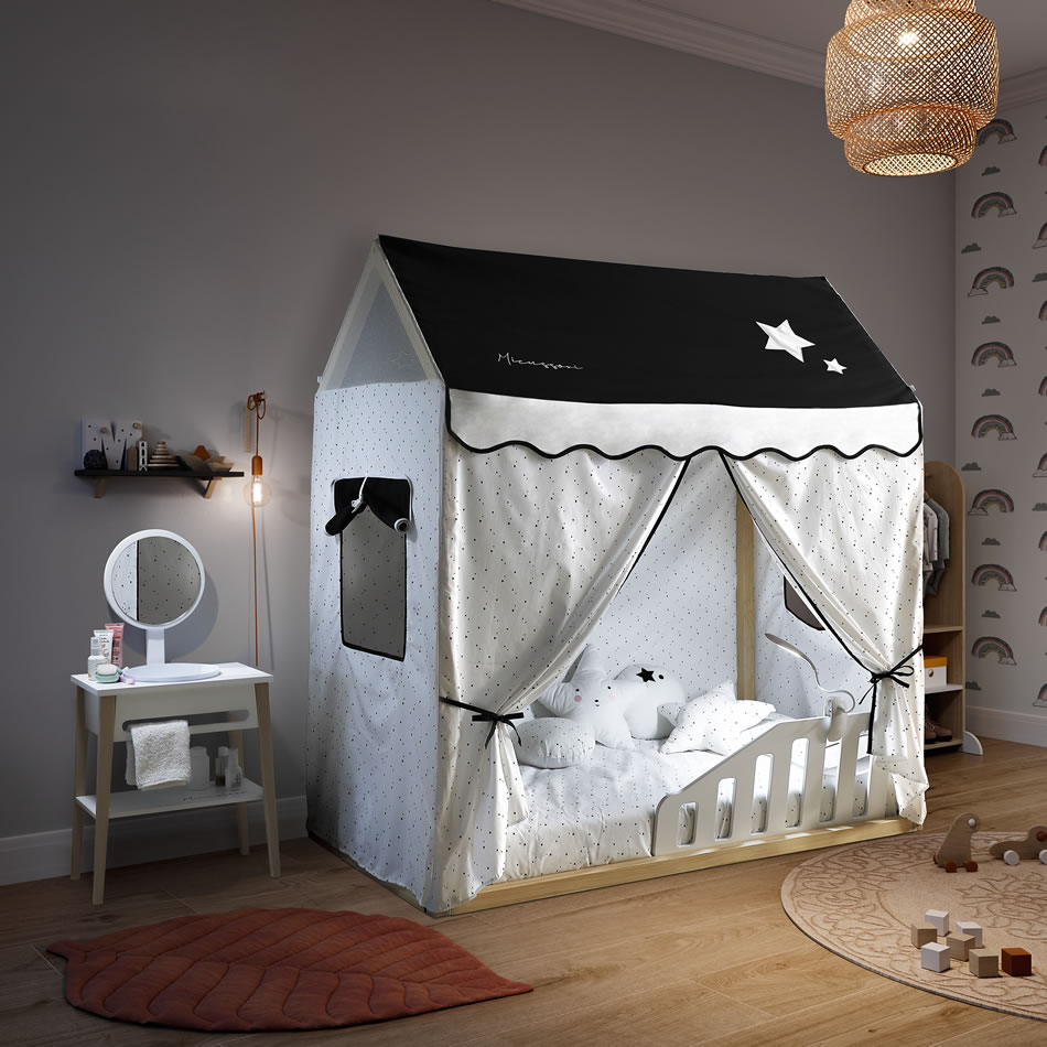 Комплект Micuna Tipi House №2: кровать 140х70 MONT-1874 natural wax + балдахин ТХ-1906 Claire