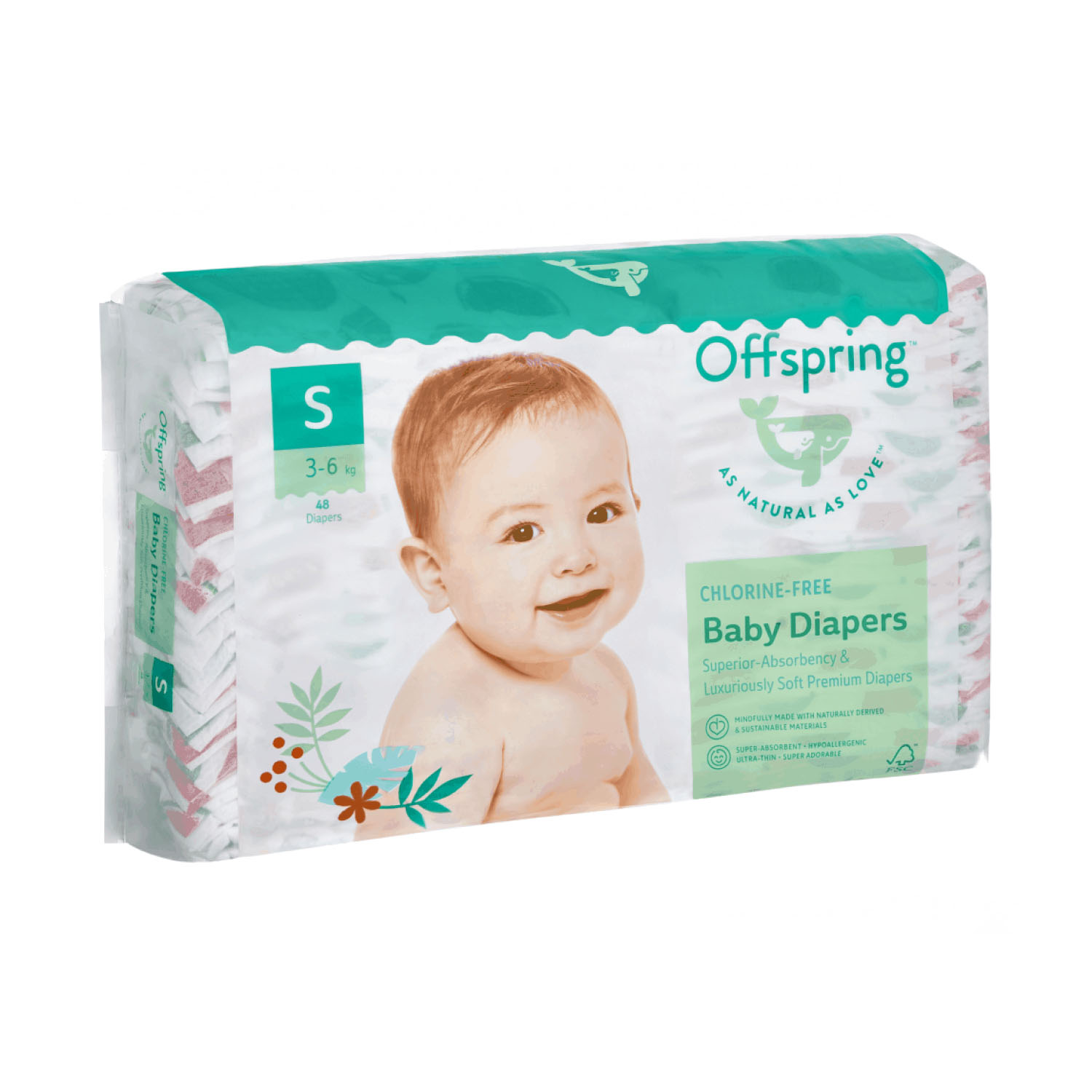 Подгузники Offspring S 3-6 кг Арбузы 48 шт