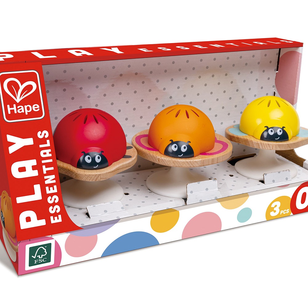 Набор игрушек-погремушек Hape на присосках «Бабочка, пчела, божья коровка»
