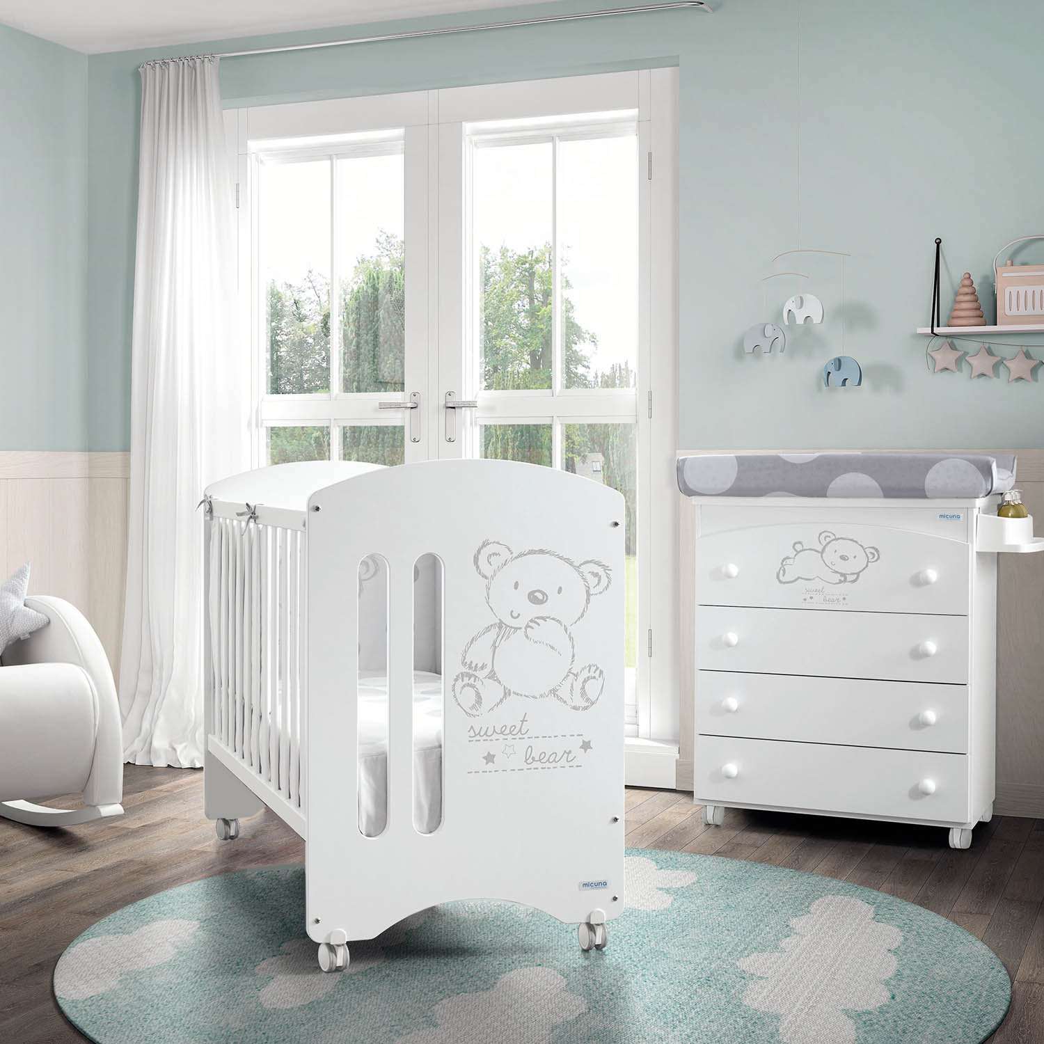 Приставная кроватка 120x60 Micuna Sweet Bear Basic + Матрас полиуретановый СН-620