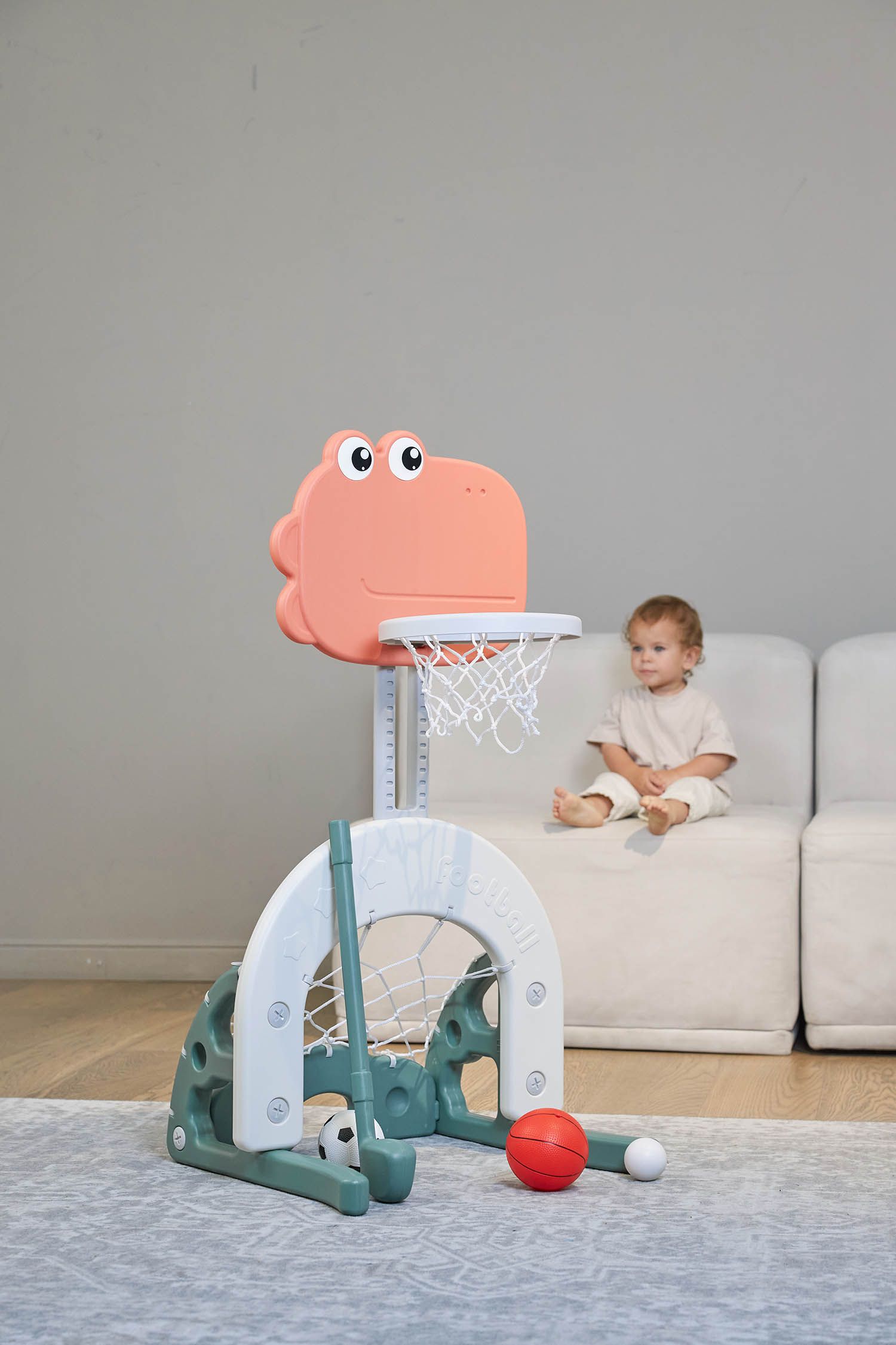 Стойка баскетбольная и хоккейные ворота UNIX Kids Dino (2 in 1) PPBSDINO