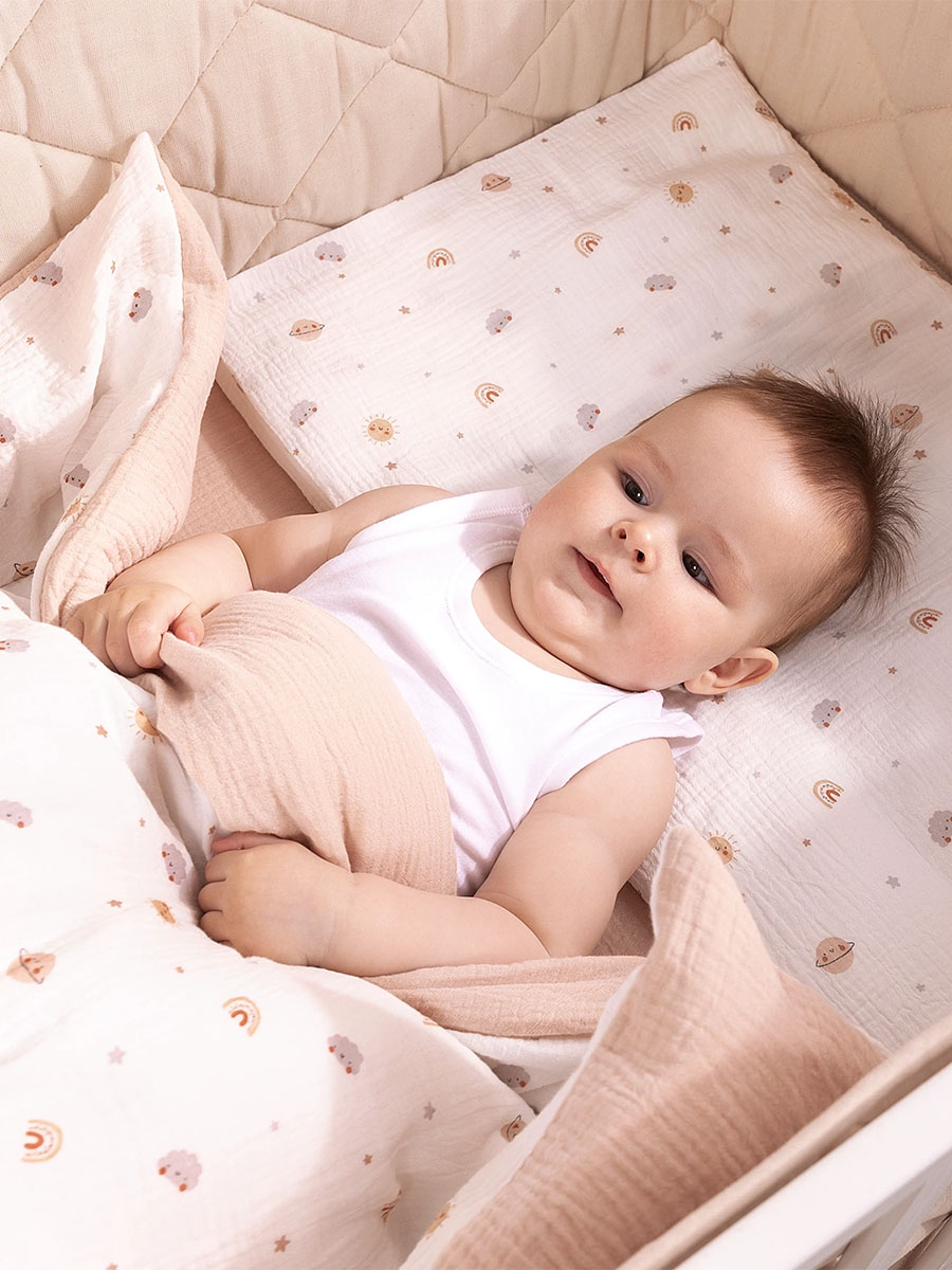 Комплект постельного белья PERINA Muslin 3 предмета 120х60 Планеты/Латте