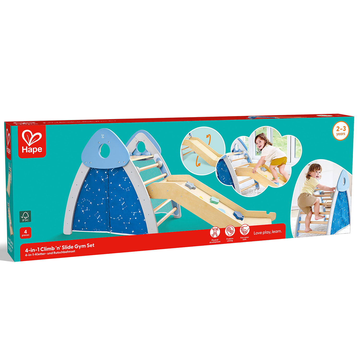 Комплекс игровой детский HAPE 4-в-1 Пиклер с горкой, скалодром E1222_HP