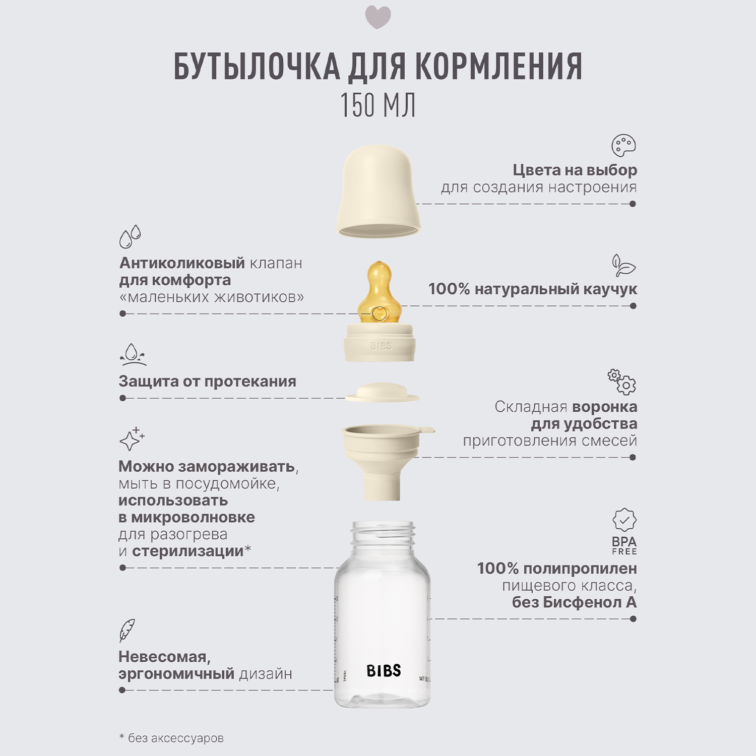 Бутылочка для кормления BIBS с латексной соской медленный поток 150 мл