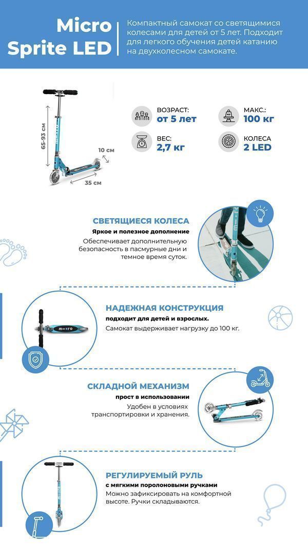 Самокат Micro Sprite LED со светящимися колесами