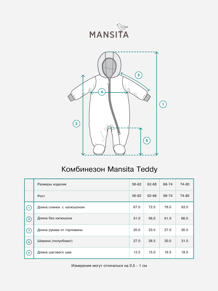 Комбинезон детский утепленный Mansita Teddy цвет графит-белый